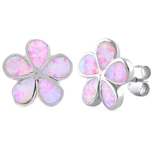 fashionable drop earrings -fashionable drop earrings -Sterling Silver Flower Pink Lab Opal Stud Earrings