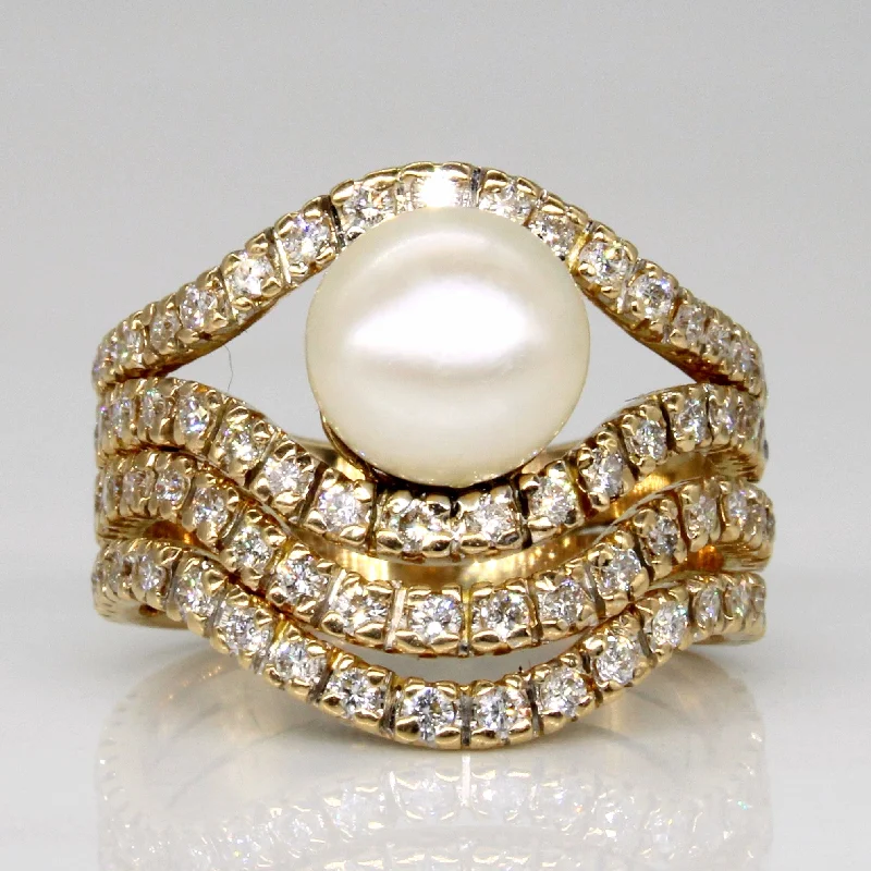 women’s birthstone rings -women’s birthstone rings -Pearl & Diamond Cocktail Ring | 0.75ctw | SZ 6 |