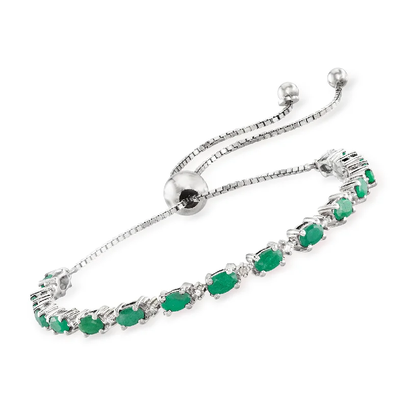 chic bangles for women -chic bangles for women -Ross-Simons Emerald Bolo Bracelet With Diamond Accents in Sterling Silver