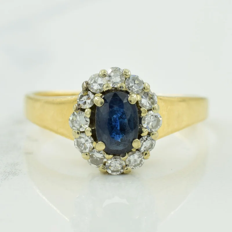 mixed metal rings for women -mixed metal rings for women -Blue Sapphire & Diamond Halo Ring | 0.50ct, 0.36ctw | SZ 8 |