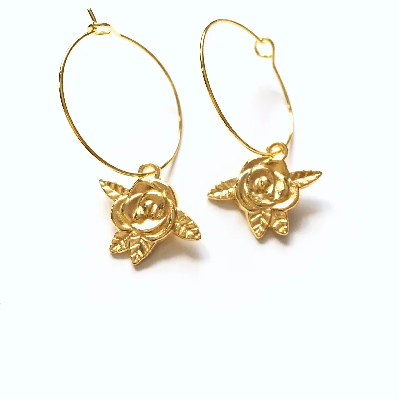 crystal earrings for women -crystal earrings for women -GOLD ROSE HOOP EARRINGS