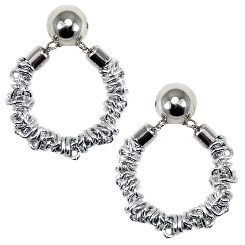 trendy dangling earrings -trendy dangling earrings -#119e Silver Tone Deconstructed Chain Hoop Earrings