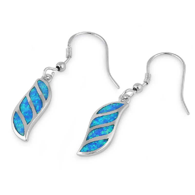 crystal earrings for women -crystal earrings for women -Sterling Silver Blue Lab Opal Stunning Leaf Hook Earrings