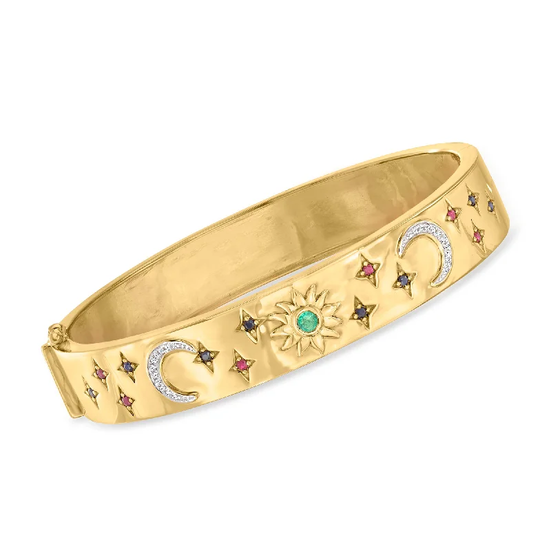 gold cuff bracelets for women -gold cuff bracelets for women -Ross-Simons Multi-Gemstone Celestial Bangle Bracelet With Diamond Accents in 18kt Gold Over Sterling