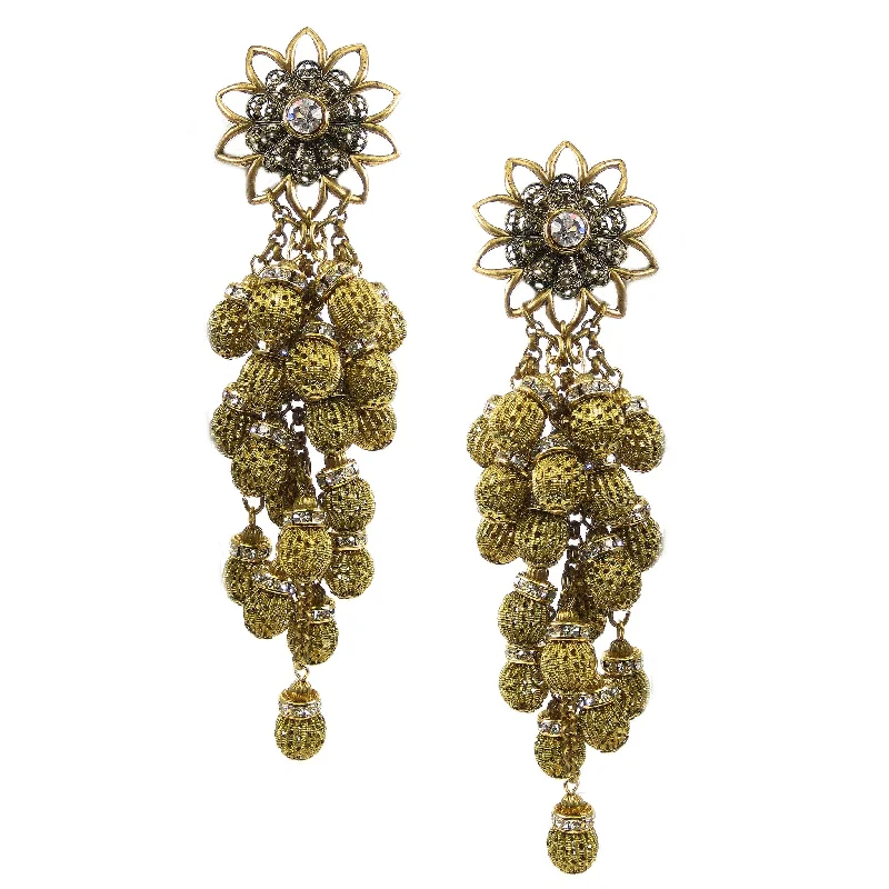 diamond earrings for women -diamond earrings for women -#998e Gold Tone Vintage Bead & Rhinestone Cascade Shoulder Duster Earrings