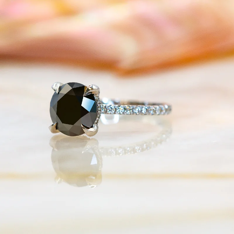 stylish engagement rings for women -stylish engagement rings for women -Gravastar  -   Black & White   Natural Black Diamond Round Engagement Ring  in White  Gold