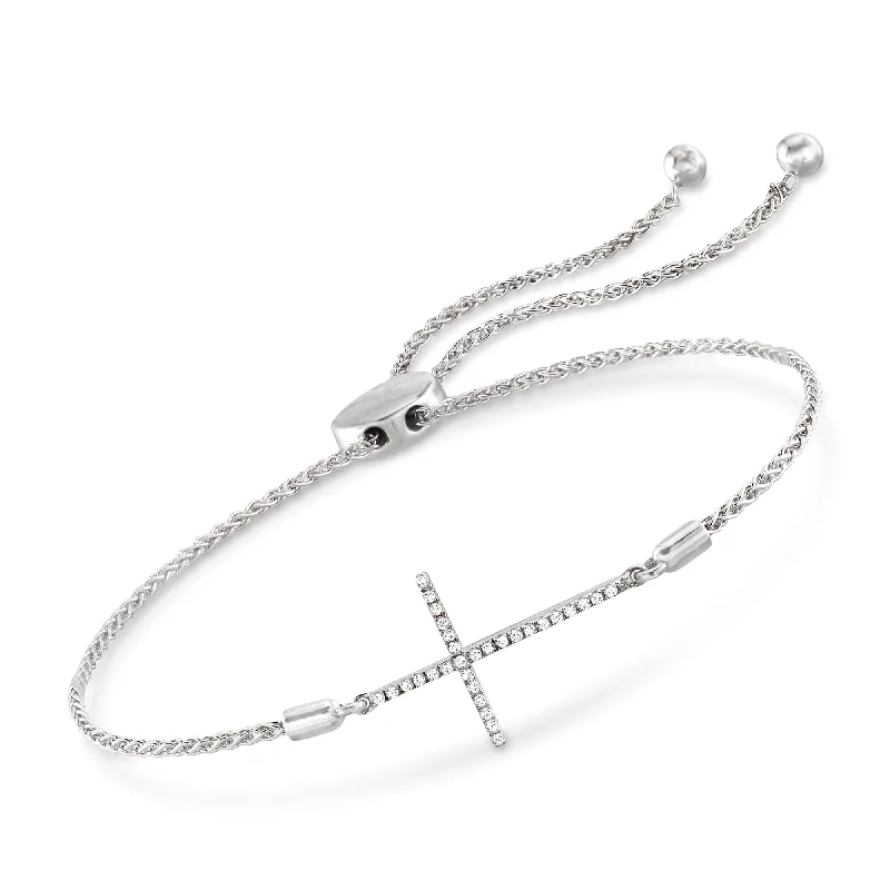 fashion bangles for women -fashion bangles for women -Ross-Simons Diamond Sideways Cross Bolo Bracelet in Sterling Silver