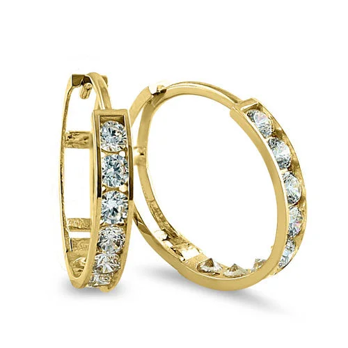 fashion gold earrings -fashion gold earrings -Solid 14K Yellow Gold CZ Hoop Earrings