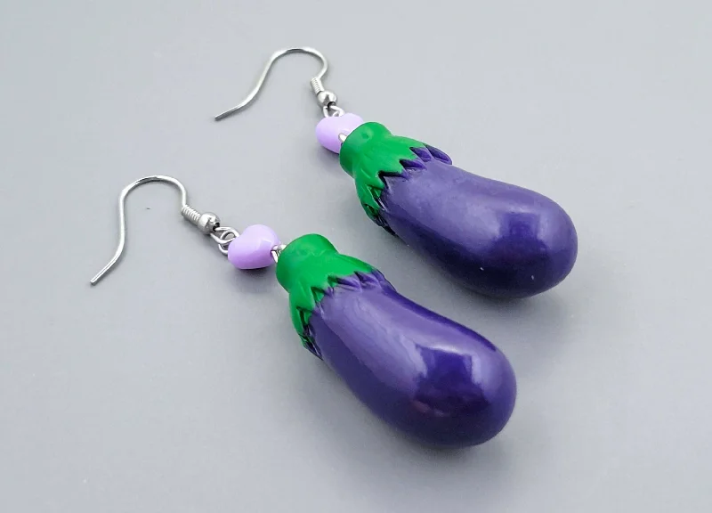 women’s custom earrings -women’s custom earrings -Barnyard Finds: Eggplant Earrings