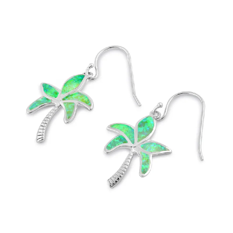 luxury gold earrings -luxury gold earrings -Sterling Silver Green Lab Opal Palm Tree Earrings