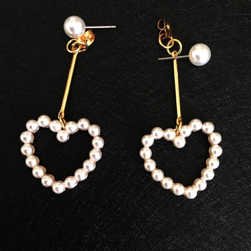 women’s ear cuff earrings -women’s ear cuff earrings -FAUX PEARL HEART LONG EARRINGS