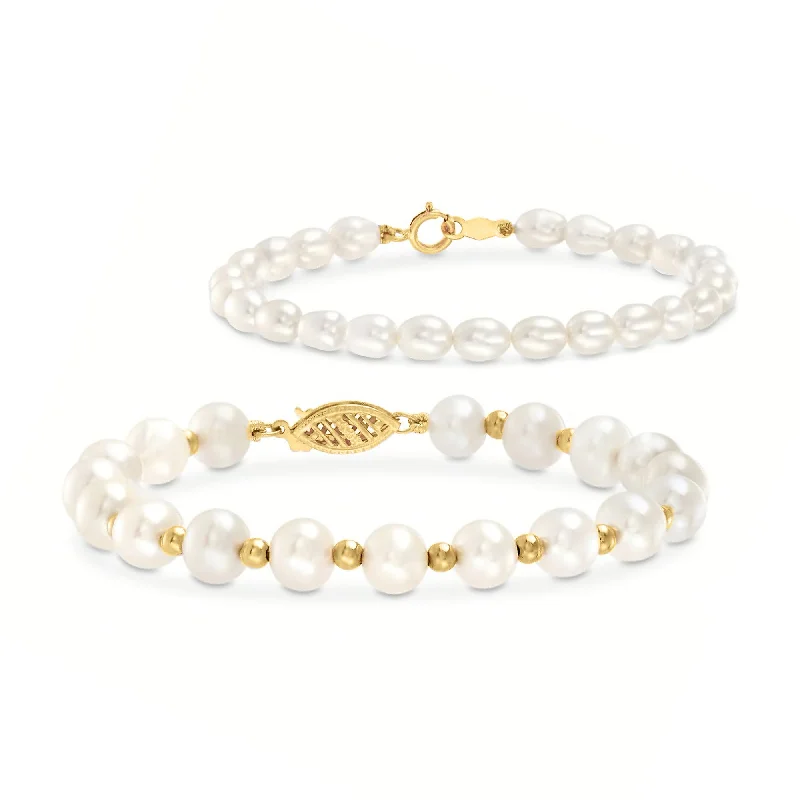 modern women’s bangles -modern women’s bangles -Ross-Simons Mom & Me 4-7mm Cultured Pearl Bracelet Set Of 2 in 14kt Yellow Gold