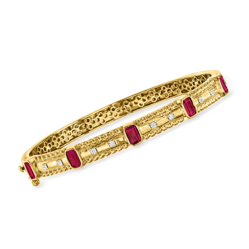 classic bangles for women -classic bangles for women -Ross-Simons Ruby and . Diamond Bangle Bracelet in 18kt Gold Over Sterling