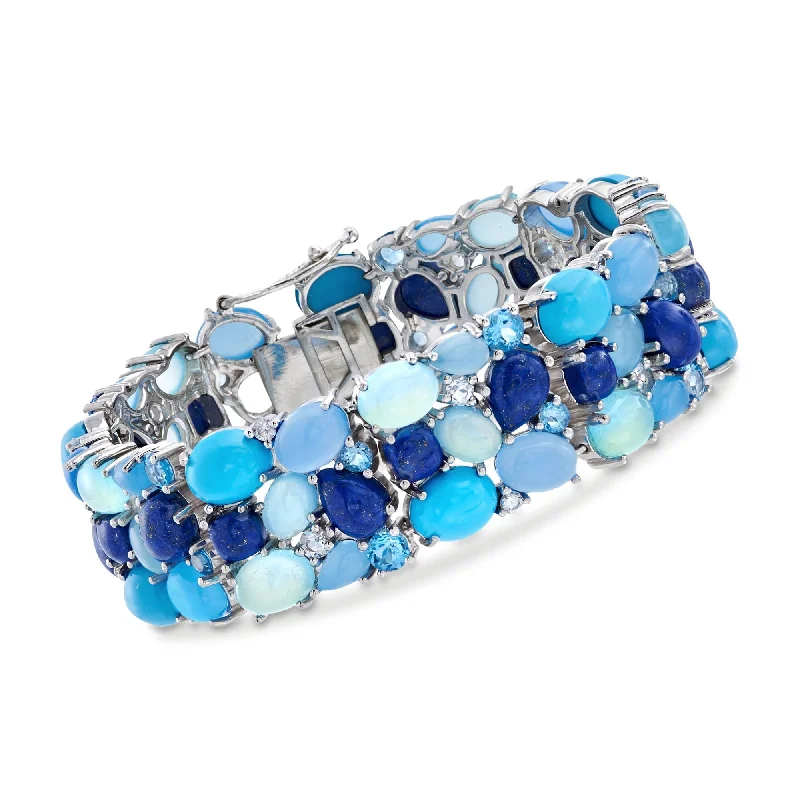 fashion bangles and bracelets -fashion bangles and bracelets -Ross-Simons Blue and White Multi-Stone Cluster Bracelet in Sterling Silver