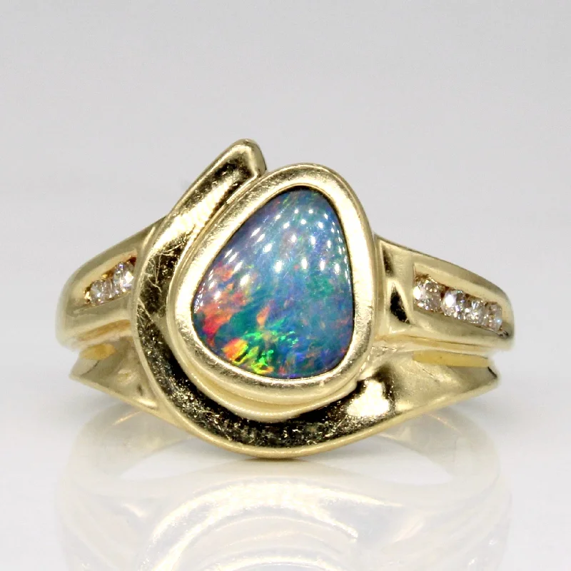 wedding rings for women -wedding rings for women -Opal Doublet & Diamond Cocktail Ring | 0.20ct, 0.06ctw | SZ 3.5 |