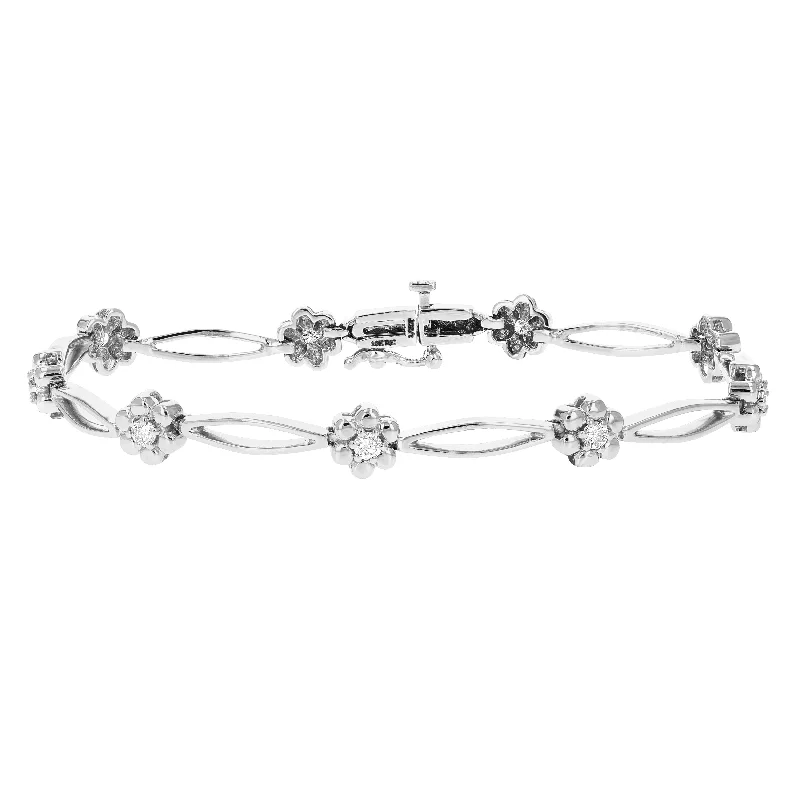 casual bracelets for women -casual bracelets for women -1/2 cttw SI2-I1 Diamond Bracelet 10K White Gold Flower Shape Clover 6.5 Inch