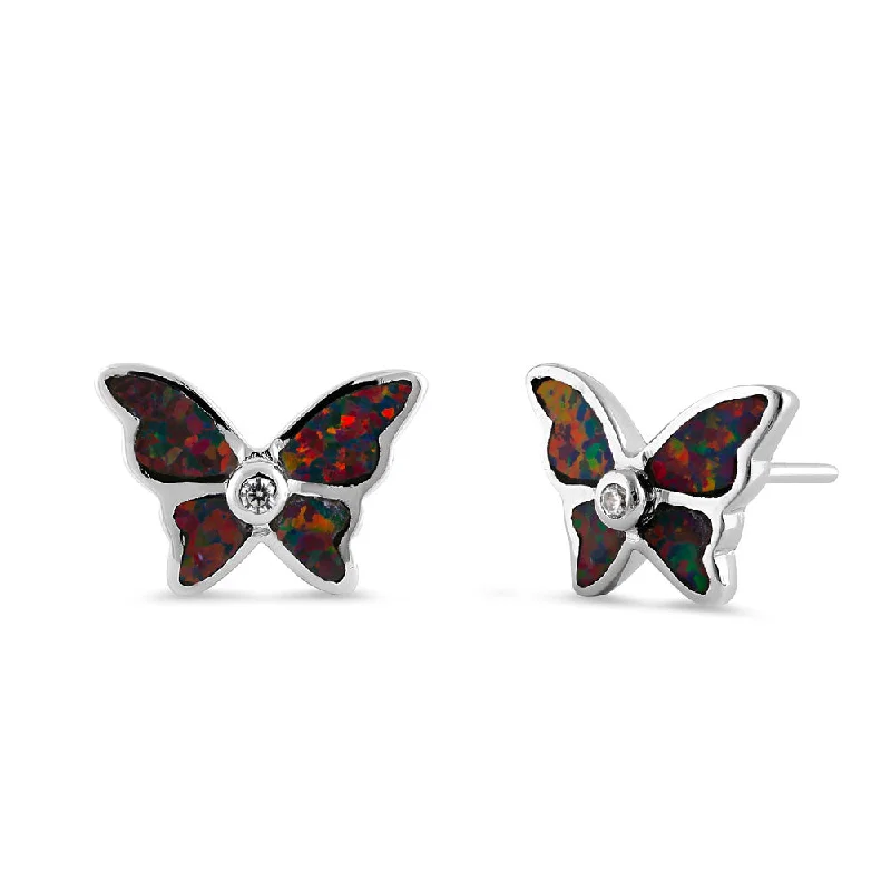 fashionable drop earrings -fashionable drop earrings -Sterling Silver Black Lab Opal Butterfly CZ Earrings