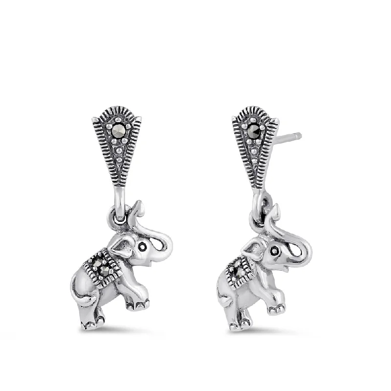 stud earrings for women -stud earrings for women -Sterling Silver Elephant Marcasite Dangle Earrings