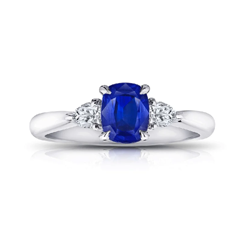 women’s stacked engagement rings -women’s stacked engagement rings -Classic Cushion Cut Blue Sapphire and Diamond Engagement Ring