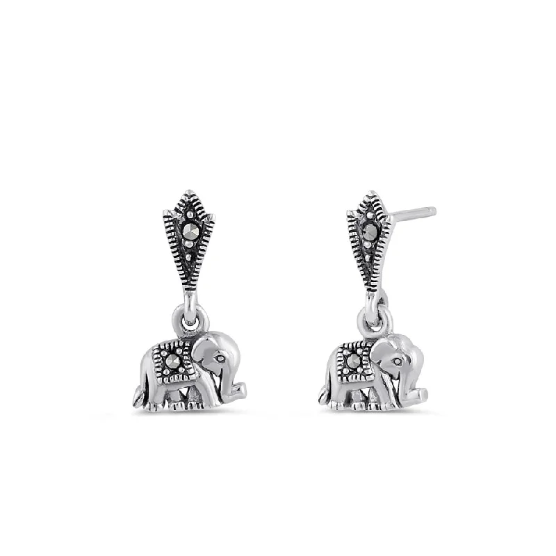 trendy ear climbers for women -trendy ear climbers for women -Sterling Silver Baby Elephant Marcasite Dangle Earrings