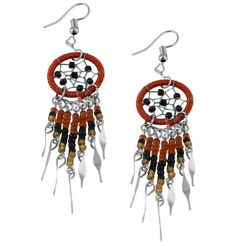 timeless earrings for women -timeless earrings for women -Stainless Steel Dream Catcher Brown Beaded Dangle Earrings