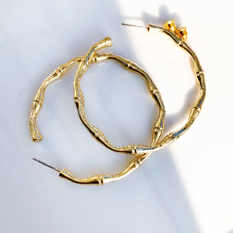 women’s birthstone earrings -women’s birthstone earrings -GOLD PLATED BAMBOO C HOOP EARRINGS