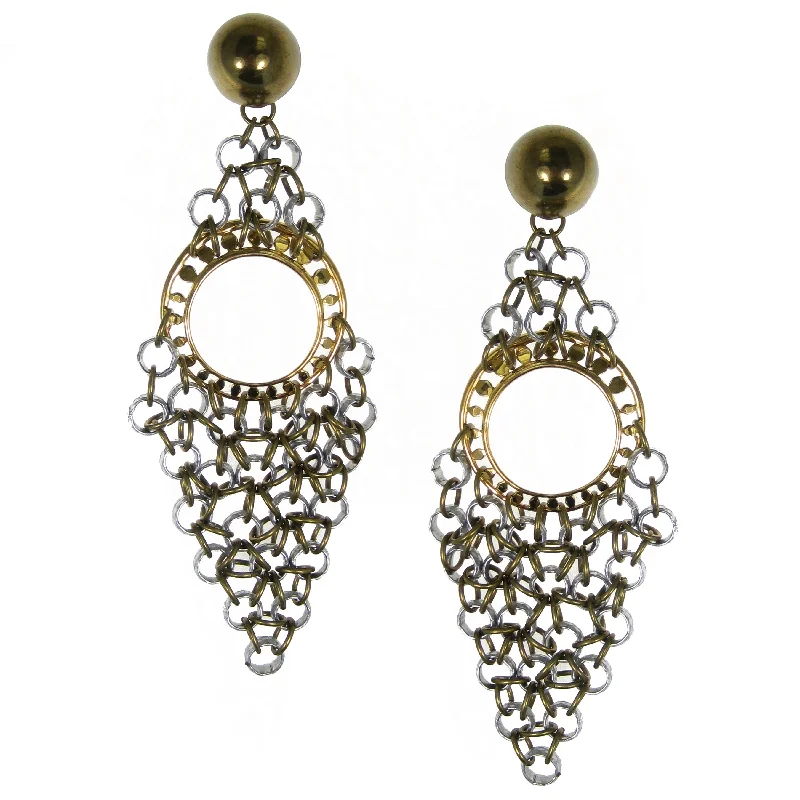 classic dangly earrings for women -classic dangly earrings for women -#804e Silver & Gold Tone Chainmail Oversized Earrings