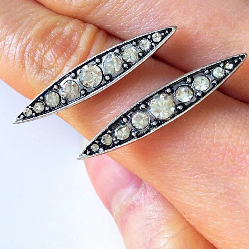 stylish earrings for women -stylish earrings for women -VINTAGE LEAF DIAMANTÉ STUDS