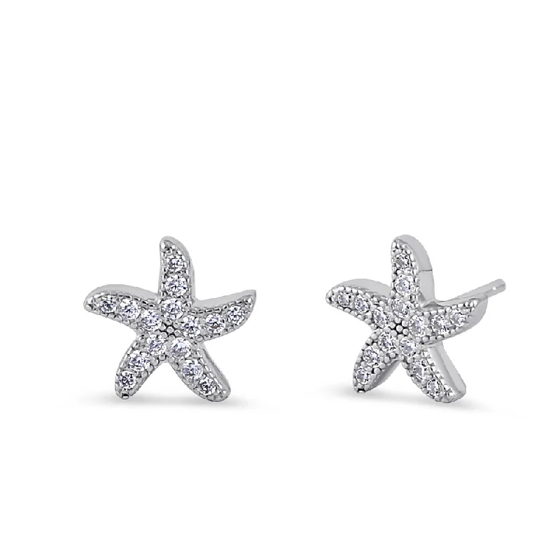 stud earrings for women -stud earrings for women -Sterling Silver Starfish Clear CZ Earrings