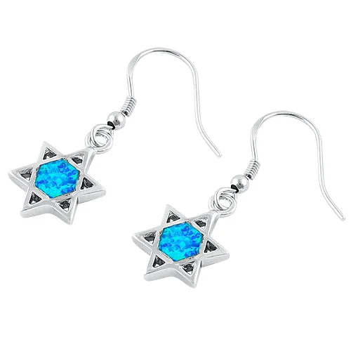 crystal stud earrings -crystal stud earrings -Sterling Silver Blue Lab Opal Star of David Hook Earrings