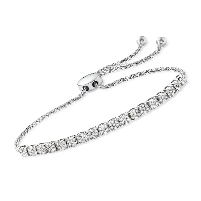 chic women’s bangles -chic women’s bangles -Ross-Simons Diamond Cluster Bolo Bracelet in Sterling Silver