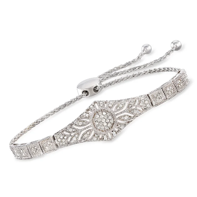 gold bracelets for women -gold bracelets for women -Ross-Simons Diamond Floral Openwork Bolo Bracelet in Sterling Silver