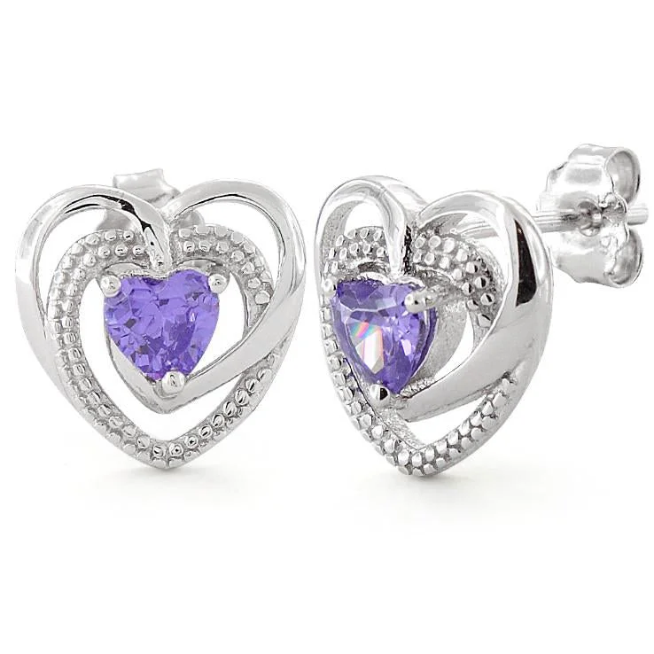 elegant drop earrings for women -elegant drop earrings for women -Sterling Silver Precious Heart Amethyst CZ Earrings