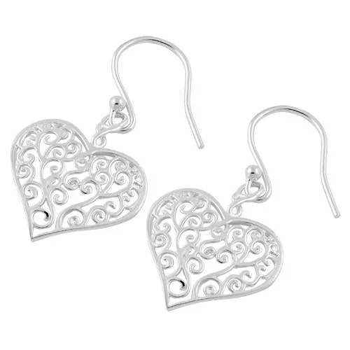 handmade earrings for women -handmade earrings for women -Sterling Silver Curly Heart Hook Earrings