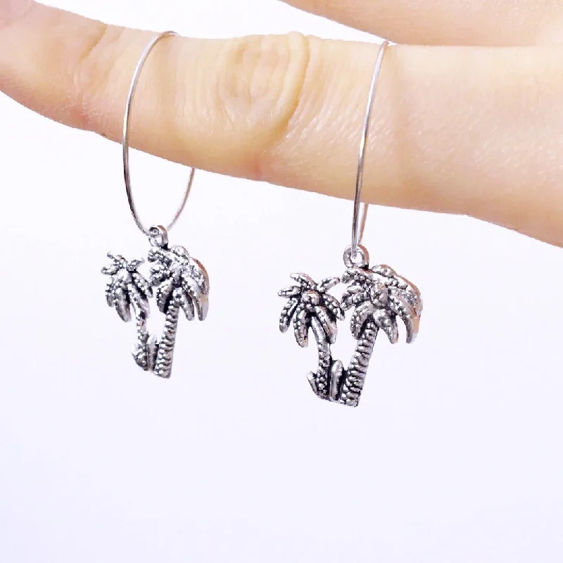 gemstone dangling earrings -gemstone dangling earrings -SILVER PALM TREE HOOP EARRINGS