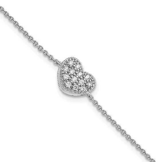 customizable bangles for women -customizable bangles for women -Sterling Silver Rhodium-plated CZ with 1in ext Heart Bracelet