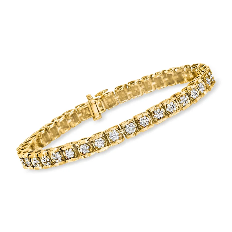 designer bracelets for women -designer bracelets for women -Ross-Simons Diamond Cluster Tennis Bracelet in 18kt Gold Over Sterling