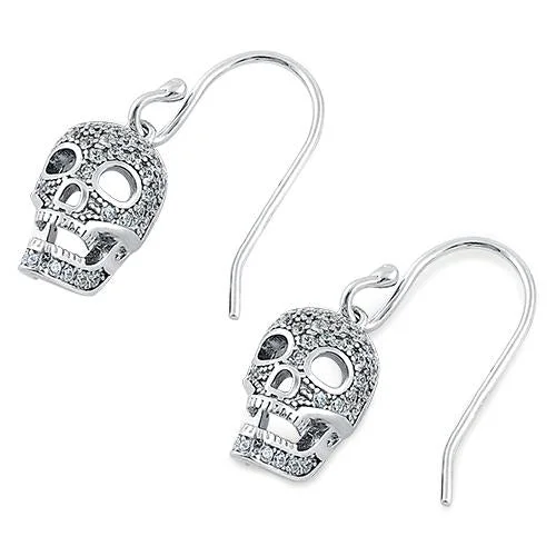 bohemian earrings for women -bohemian earrings for women -Sterling Silver Clear CZ Skull Earrings