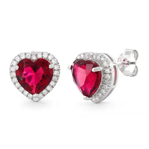 geometric earrings for women -geometric earrings for women -Sterling Silver Ruby Big Heart CZ Earrings