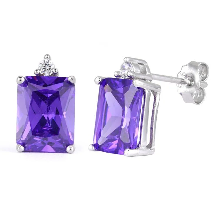 modern earrings for women -modern earrings for women -Sterling Silver Rectangular Purple CZ Earrings