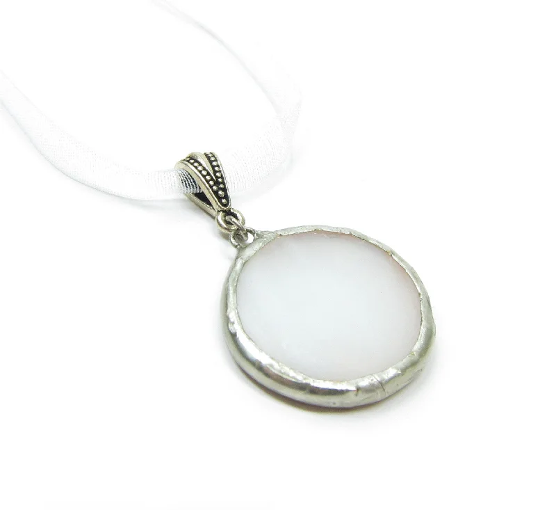 contemporary necklaces for women -contemporary necklaces for women -Full Moon Necklace Stained Glass Soldered White Moon Pendant