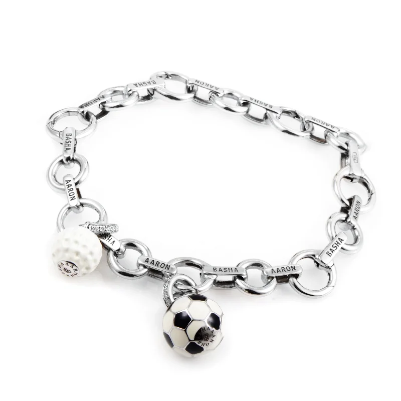 affordable bangle bracelets -affordable bangle bracelets -Aaron Basha 18K White Gold Diamond Sports Charm Bracelet