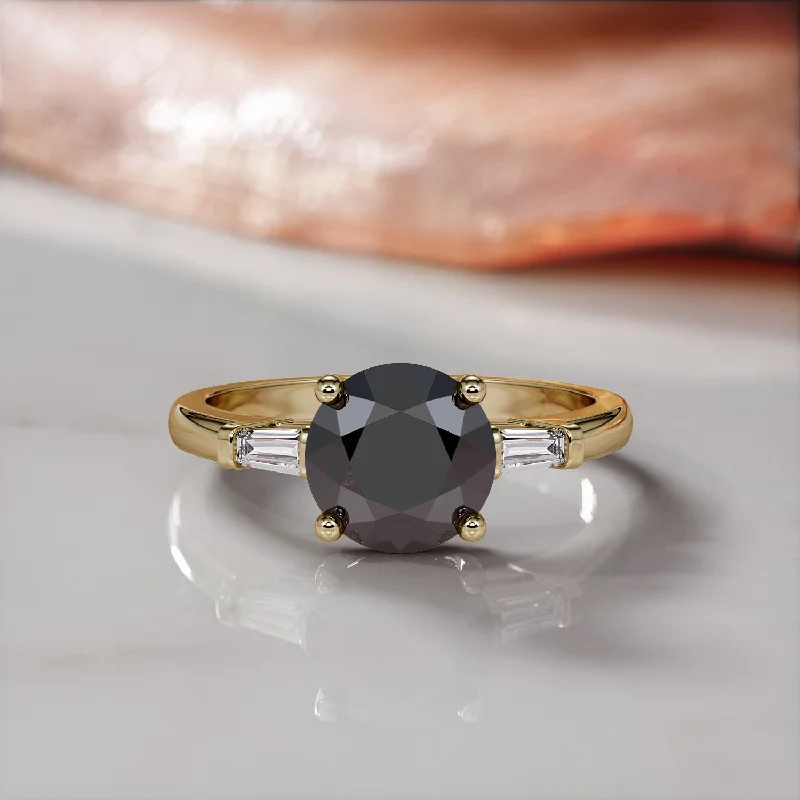 romantic proposal engagement rings -romantic proposal engagement rings -Ecbon Shade - Art-Deco Natural Black Diamond Round Engagement Ring