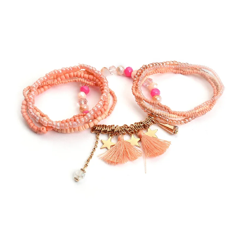 women’s tennis bracelets -women’s tennis bracelets -Women Peach-coloured Gold-toned Beaded Bracelet