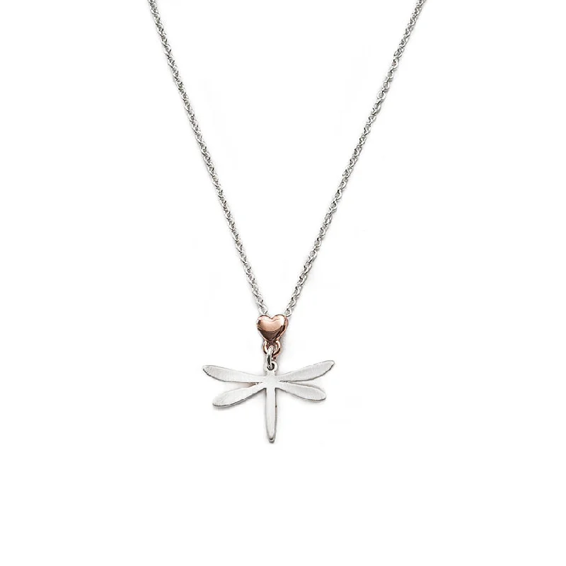 women’s engagement necklaces -women’s engagement necklaces -Pom Silver Plated Dragonfly Necklace with Heart