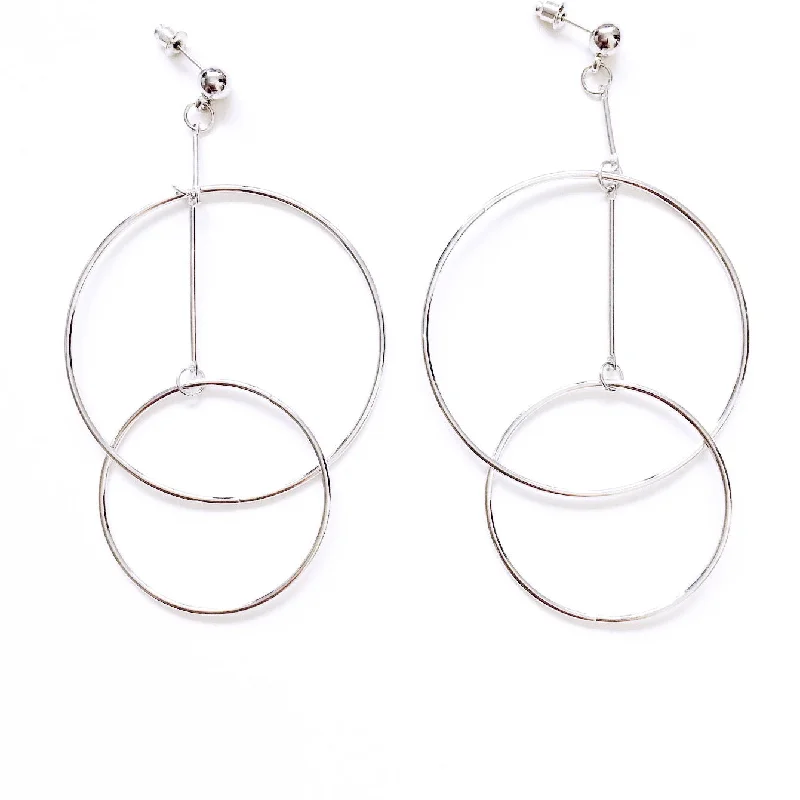 crystal earrings for women -crystal earrings for women -TWO CIRCLE LONG PENDANT EARRINGS