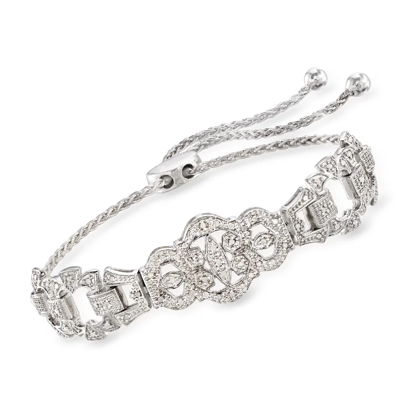 dainty bracelets for women -dainty bracelets for women -Ross-Simons Diamond Openwork Bolo Bracelet in Sterling Silver