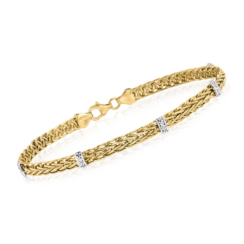 vintage style bracelets -vintage style bracelets -Ross-Simons 14kt Yellow Gold Wheat-Link Station Bracelet With Diamond Accents