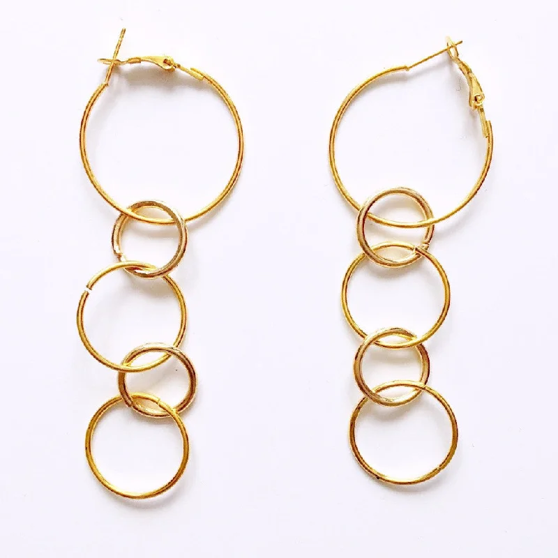 gold drop earrings for women -gold drop earrings for women -MULTI RINGS HOOP EARRINGS