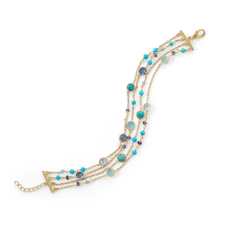 statement bangles for women -statement bangles for women -18k Gold Multi Row Turquoise & Blue Topaz Multi Gemstone Bracelet